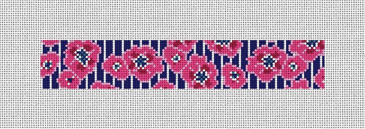 Preppy Floral Pinstripe Needlepoint Key Fob Canvas