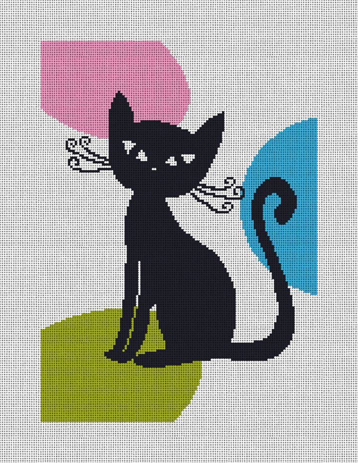 Retro Cat Needlepoint Canvas